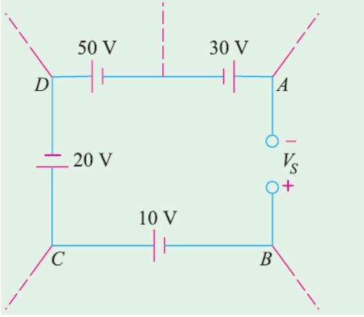 What is the voltage Vs across the open switch in the circuit